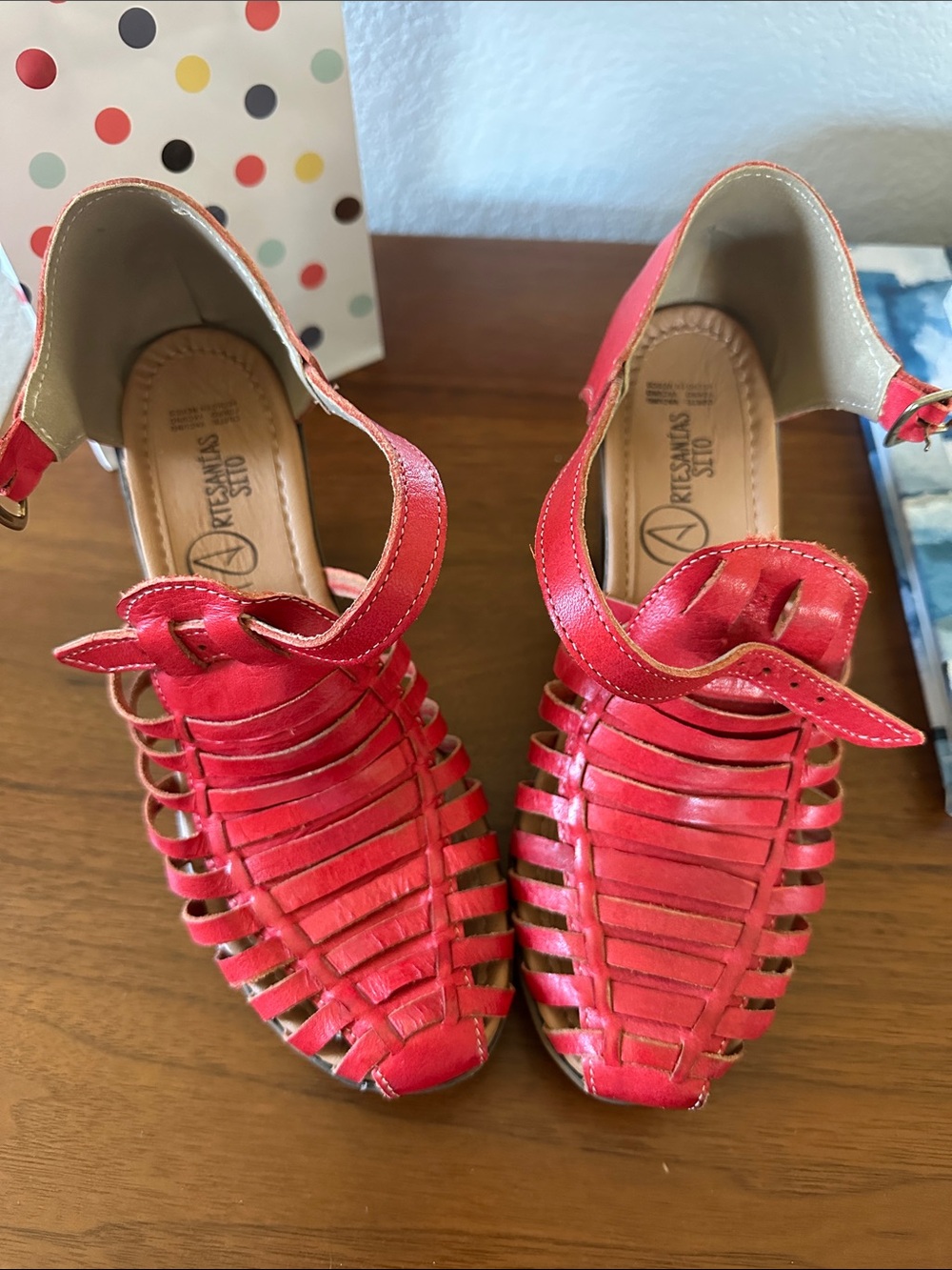 Artisan Huarache Red Leather Sandals -